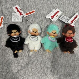 Sekuguchi Japan MONCHHICHI keychain in multiColor: black mint green brown white